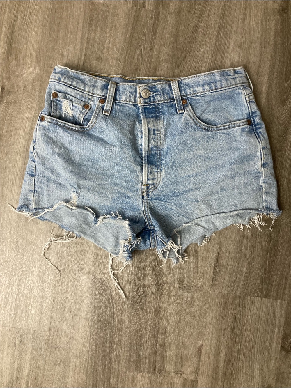 Levi 501 Distressed Light Denim Shorts